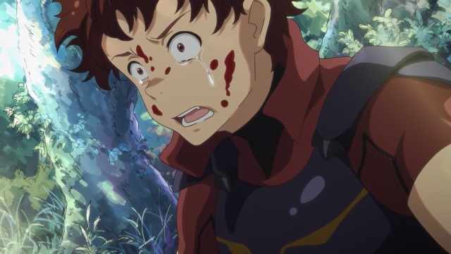Hai to Gensou no Grimgar / Grimgar of Fantasy and Ash anime Episode 2 - Ranta crying and sputtered in blood