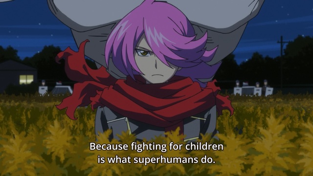 Concrete Revolutio: Choujin Gensou anime Episode 18 notes - Hitoyoshi Jirou - superhumans fight for kids